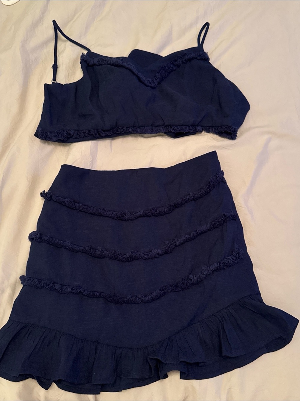 Blue Blush Navy Tiered Fringed Mini Skirt